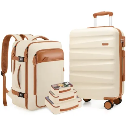 Set de Equipaje Rígido 3 Piezas con Mochila de Viaje, Maletas con Cerradura TSA y Ruedas 360°, Ultraligeras y Resistentes para Vacaciones y Negocios