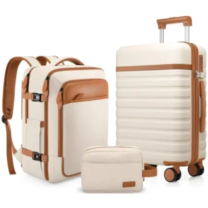 Set de Equipaje Rígido 3 Piezas con Mochila de Viaje, Maletas con Cerradura TSA y Ruedas 360°, Ultraligeras y Resistentes para Vacaciones y Negocios