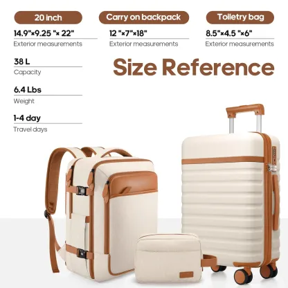 Set de Equipaje Rígido 3 Piezas con Mochila de Viaje, Maletas con Cerradura TSA y Ruedas 360°, Ultraligeras y Resistentes para Vacaciones y Negocios
