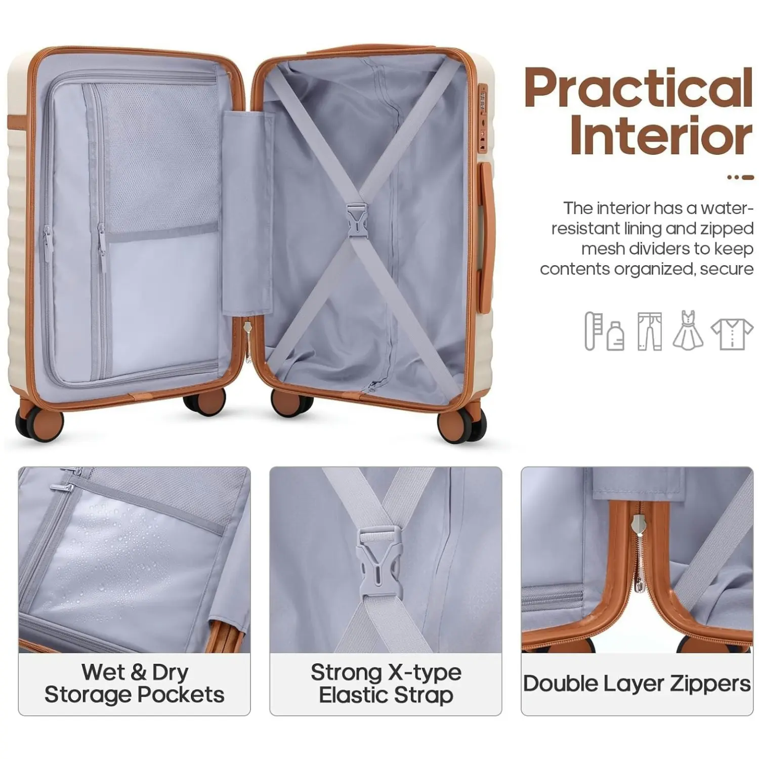 Set de Equipaje Rígido 3 Piezas con Mochila de Viaje, Maletas con Cerradura TSA y Ruedas 360°, Ultraligeras y Resistentes para Vacaciones y Negocios