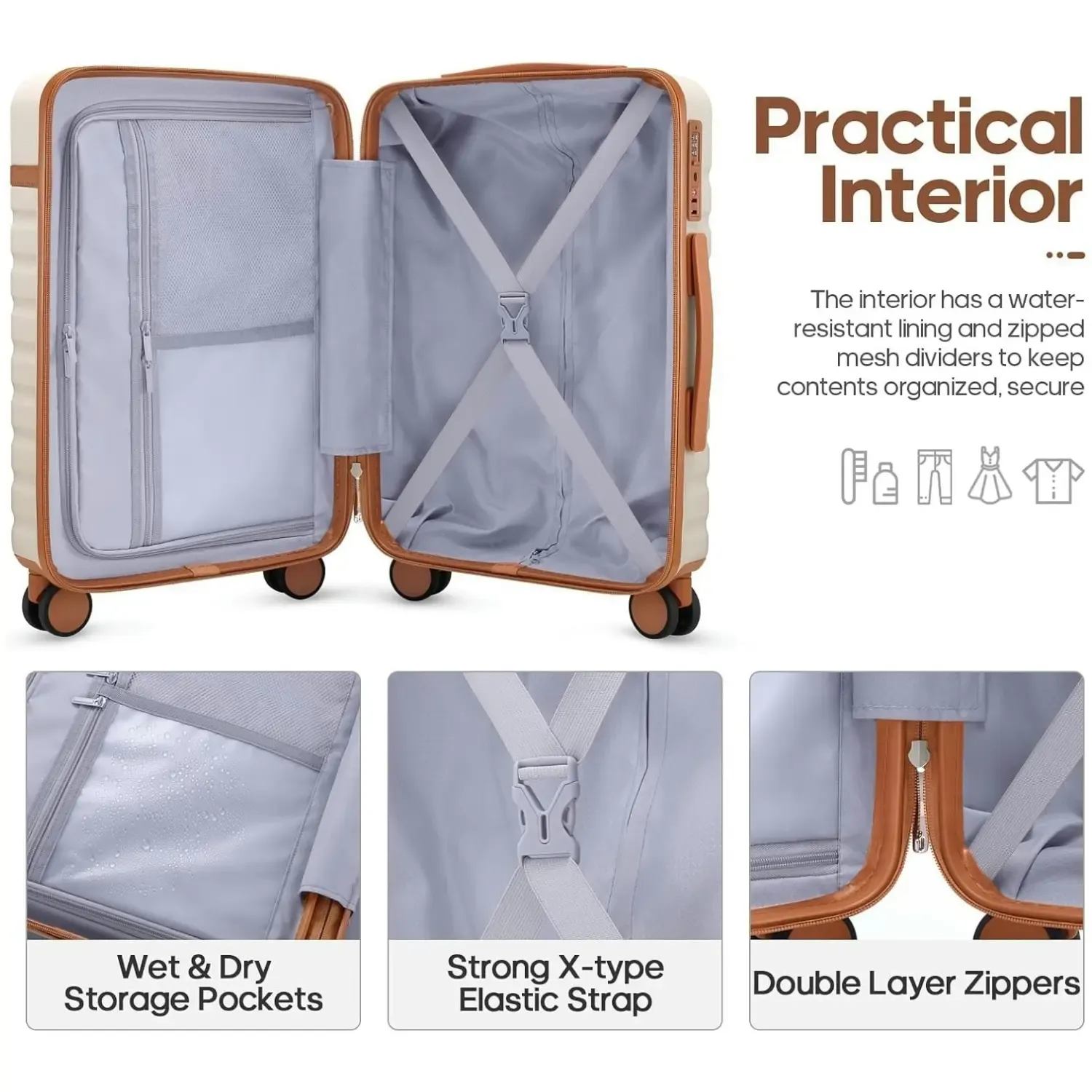 Set de Equipaje Rígido 3 Piezas con Mochila de Viaje, Maletas con Cerradura TSA y Ruedas 360°, Ultraligeras y Resistentes para Vacaciones y Negocios