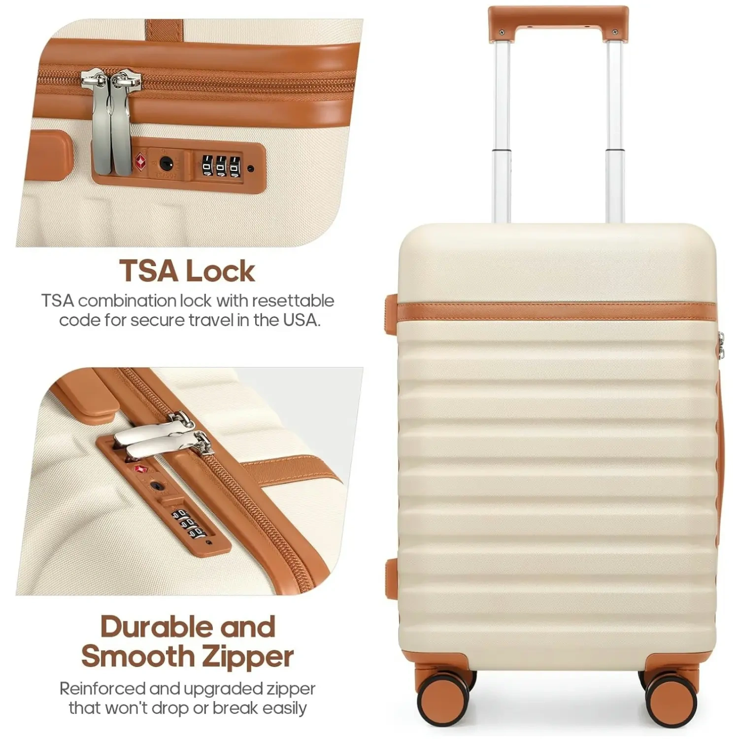 Set de Equipaje Rígido 3 Piezas con Mochila de Viaje, Maletas con Cerradura TSA y Ruedas 360°, Ultraligeras y Resistentes para Vacaciones y Negocios