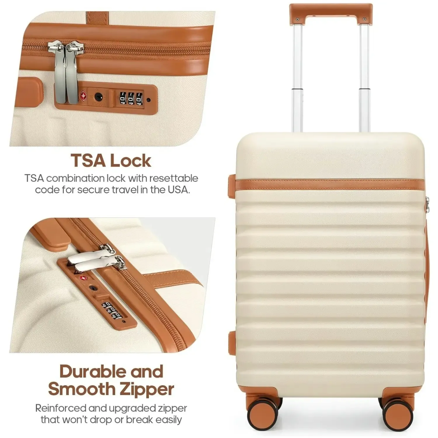 Set de Equipaje Rígido 3 Piezas con Mochila de Viaje, Maletas con Cerradura TSA y Ruedas 360°, Ultraligeras y Resistentes para Vacaciones y Negocios