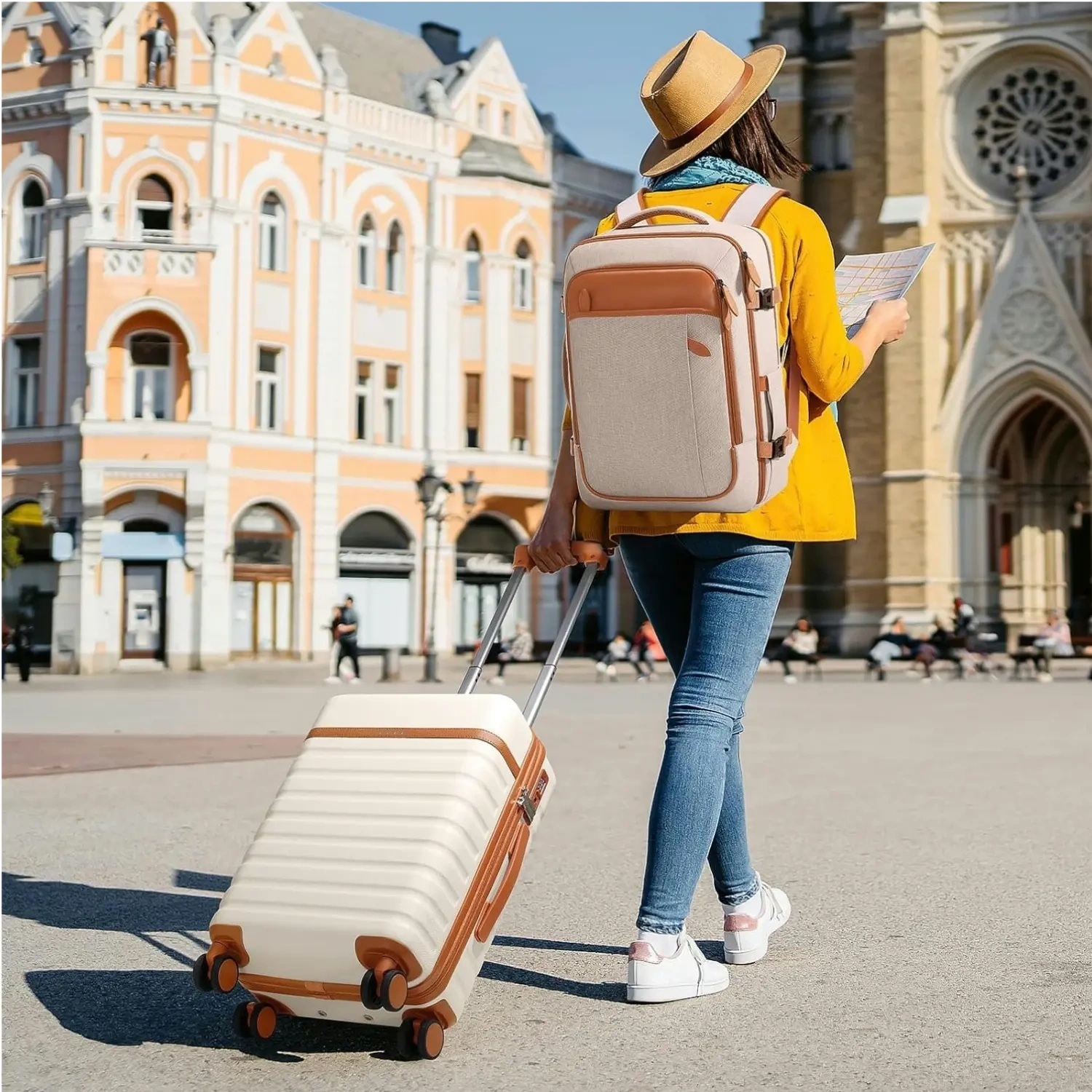 Set de Equipaje Rígido 3 Piezas con Mochila de Viaje, Maletas con Cerradura TSA y Ruedas 360°, Ultraligeras y Resistentes para Vacaciones y Negocios