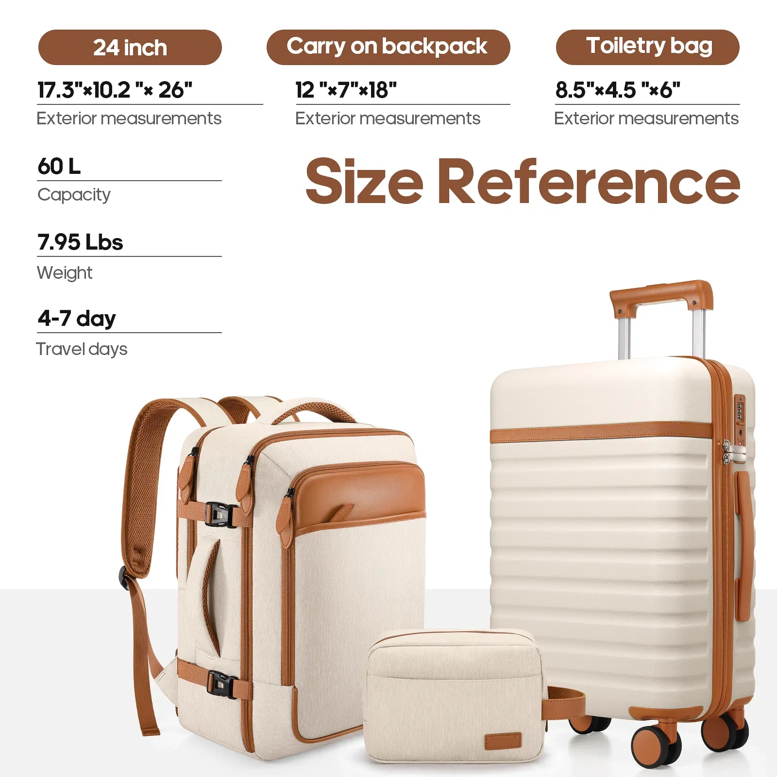 Set de Equipaje Rígido 3 Piezas con Mochila de Viaje, Maletas con Cerradura TSA y Ruedas 360°, Ultraligeras y Resistentes para Vacaciones y Negocios