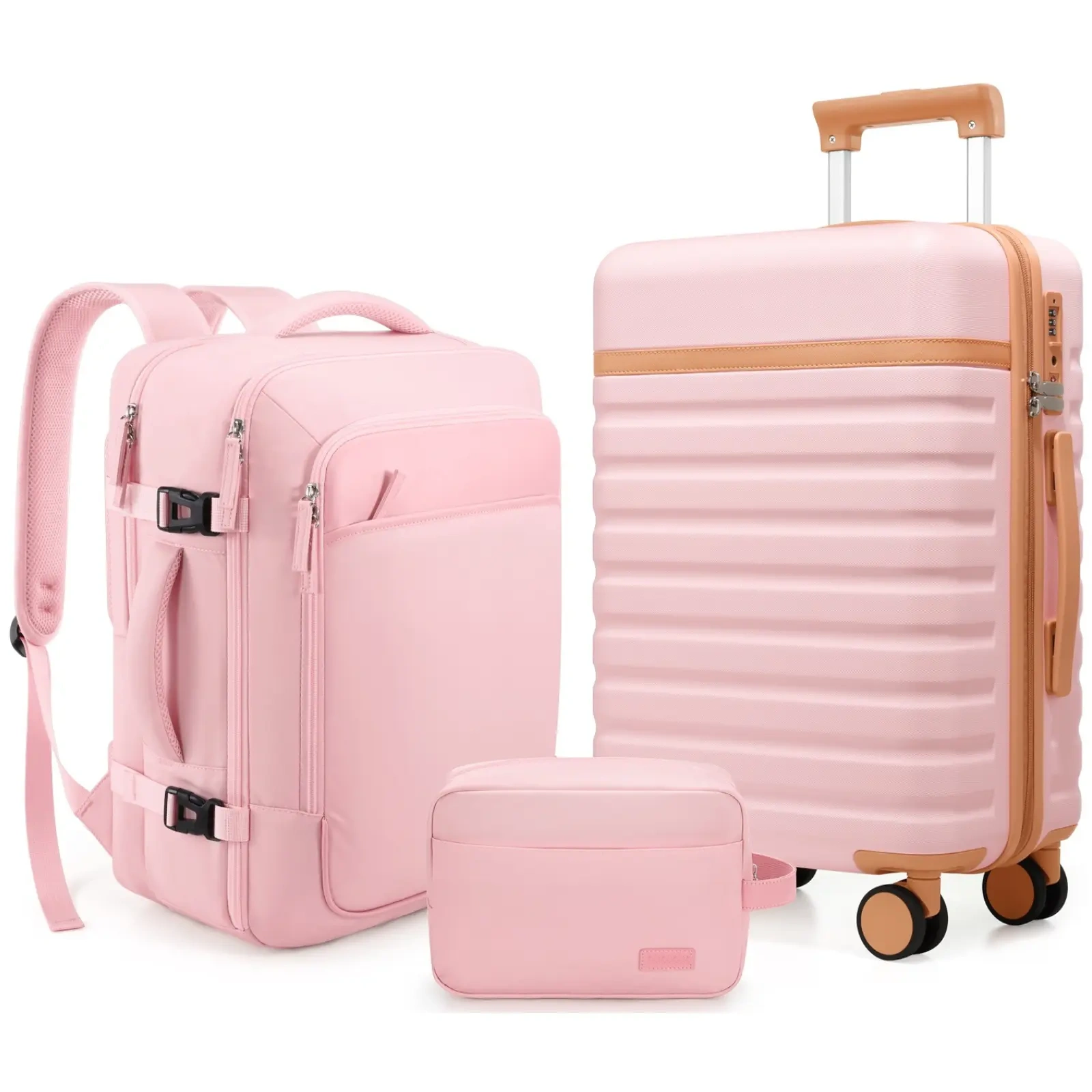 Set de Equipaje Rígido 3 Piezas con Mochila de Viaje, Maletas con Cerradura TSA y Ruedas 360°, Ultraligeras y Resistentes para Vacaciones y Negocios
