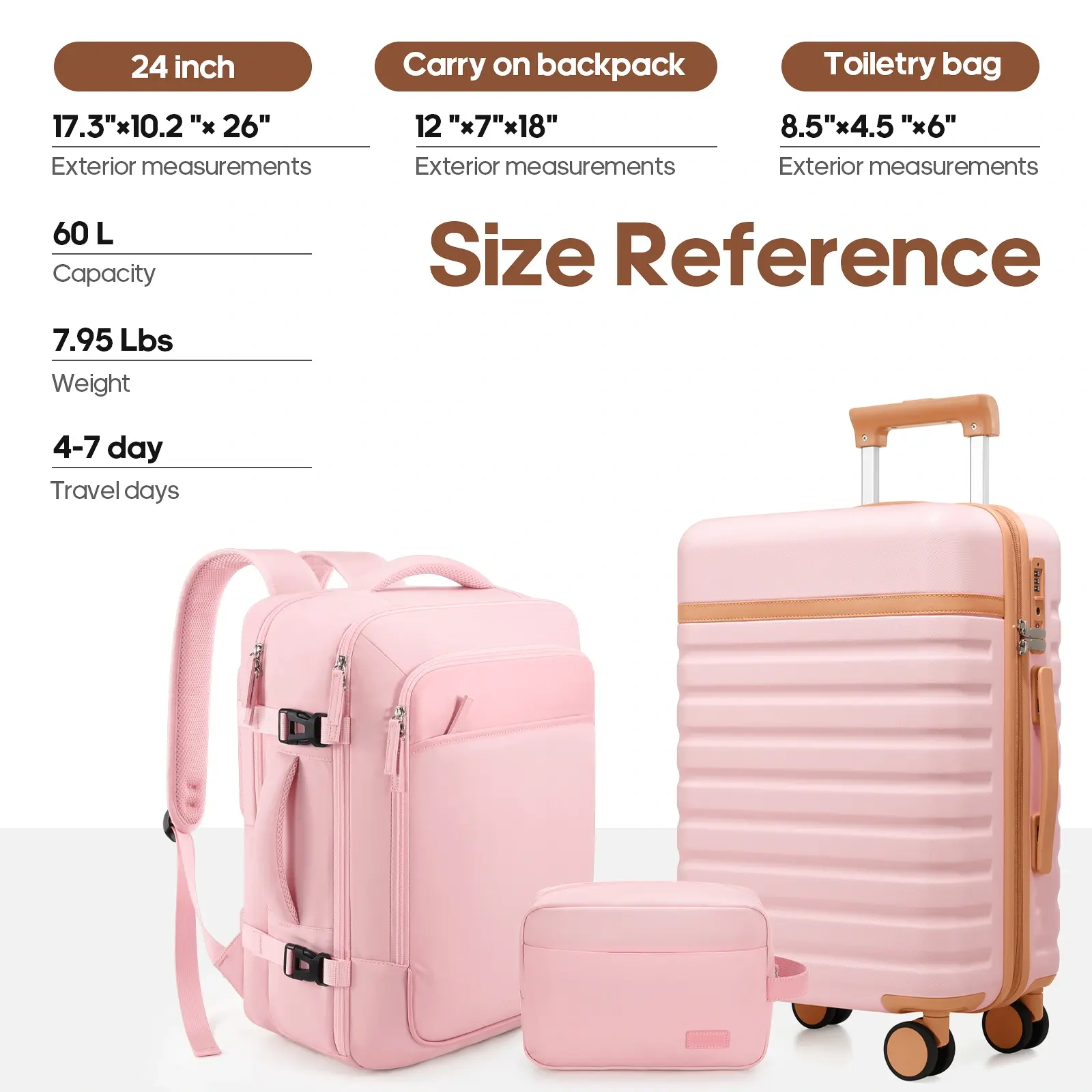 Set de Equipaje Rígido 3 Piezas con Mochila de Viaje, Maletas con Cerradura TSA y Ruedas 360°, Ultraligeras y Resistentes para Vacaciones y Negocios