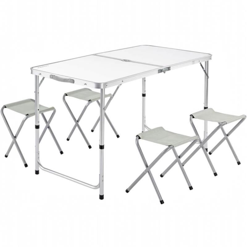 Mesa de Camping Plegable con 4 Asientos Integrados, Altura Regulable, Fácil de Transportar para Exterior, Jardín y Acampada