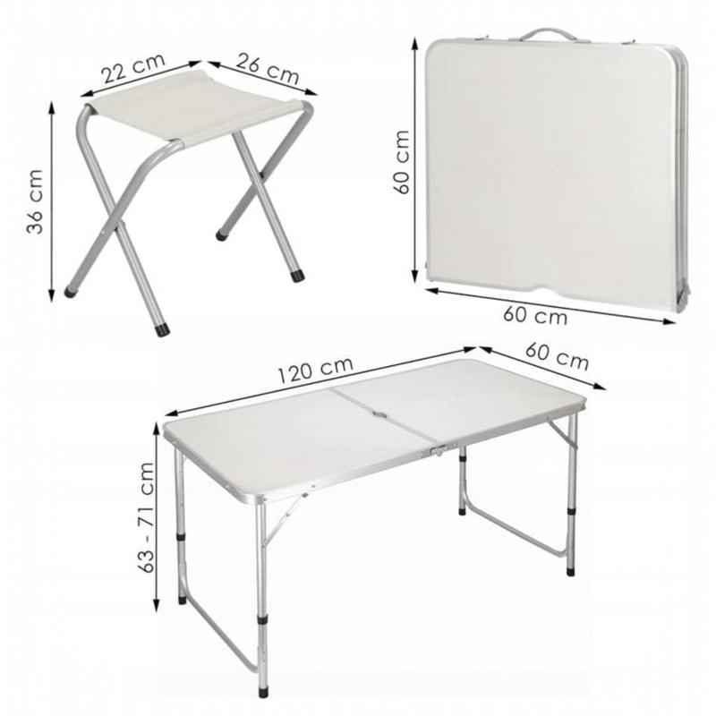 Mesa de Camping Plegable con 4 Asientos Integrados, Altura Regulable, Fácil de Transportar para Exterior, Jardín y Acampada