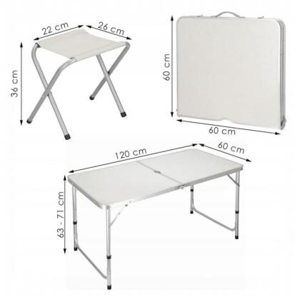 Mesa de Camping Plegable con 4 Asientos Integrados, Altura Regulable, Fácil de Transportar para Exterior, Jardín y Acampada