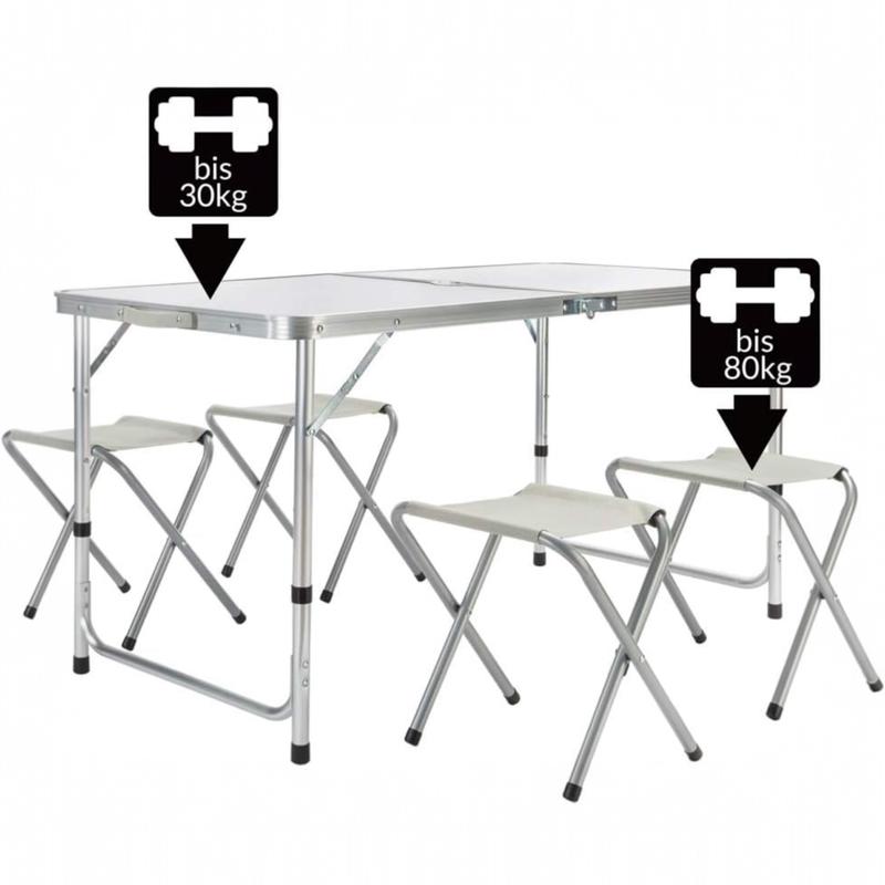 Mesa de Camping Plegable con 4 Asientos Integrados, Altura Regulable, Fácil de Transportar para Exterior, Jardín y Acampada