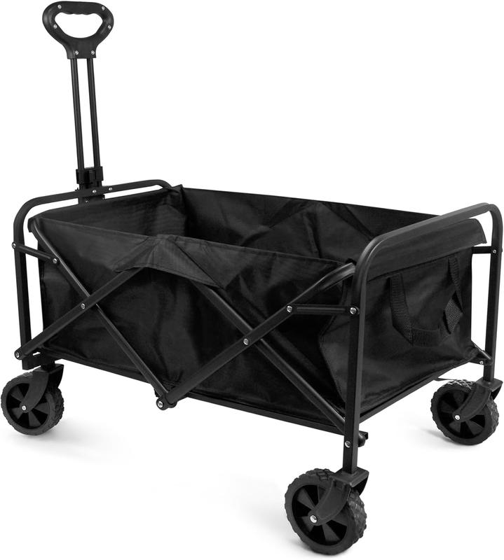 Carro de Playa Plegable con Asa | Material Acero y Tela Oxford | Color Negro | 4 Ruedas silenciosas de 360º | Medidas 76x49x63/86 cm | Peso Máx 120 Kg | Palanca Push-Pull Ajustable