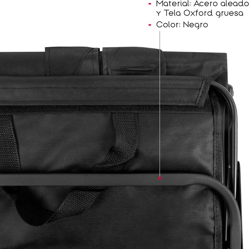 Carro de Playa Plegable con Asa | Material Acero y Tela Oxford | Color Negro | 4 Ruedas silenciosas de 360º | Medidas 76x49x63/86 cm | Peso Máx 120 Kg | Palanca Push-Pull Ajustable