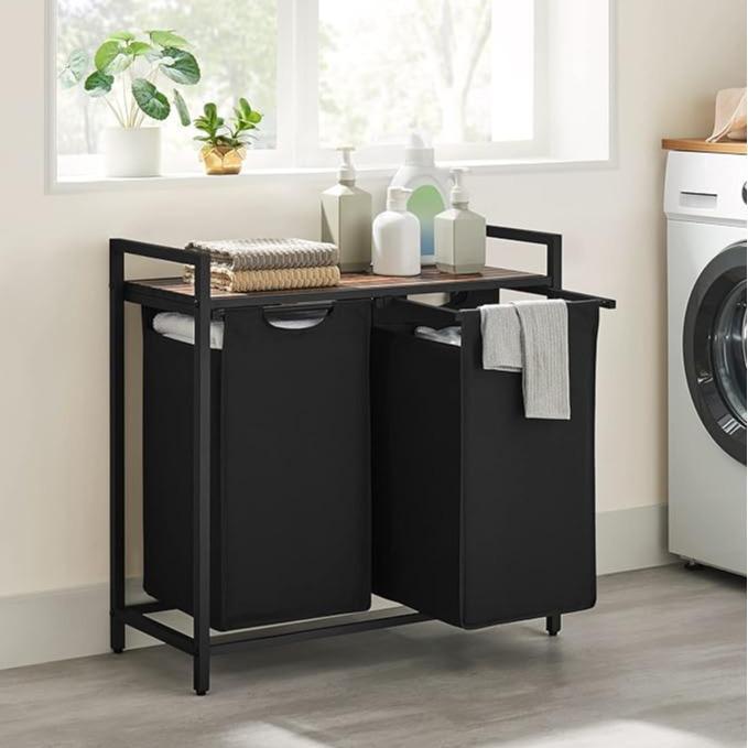 Cesto para Ropa Sucia con 2 Bolsas Extraíbles de 46L, Estante Superior y Estructura Metálica Resistente, Organizador para Baño y Dormitorio
