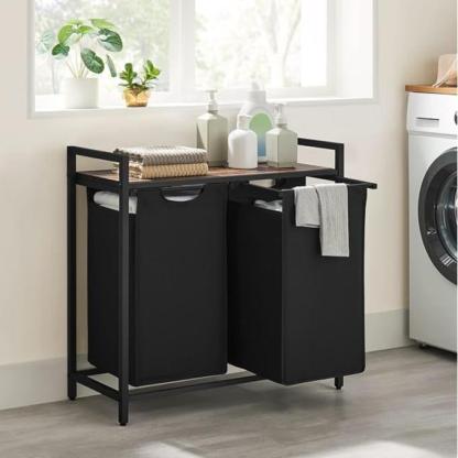 Cesto para Ropa Sucia con 2 Bolsas Extraíbles de 46L, Estante Superior y Estructura Metálica Resistente, Organizador para Baño y Dormitorio