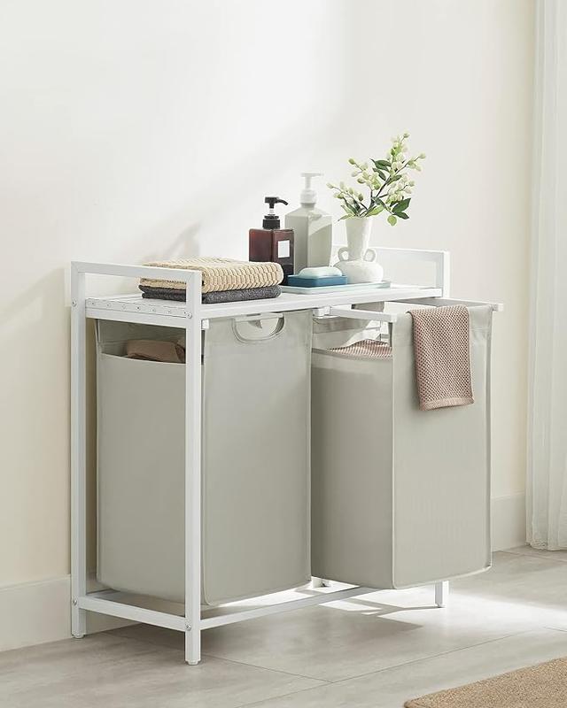 Cesto para Ropa Sucia con 2 Bolsas Extraíbles de 46L, Estante Superior y Estructura Metálica Resistente, Organizador para Baño y Dormitorio