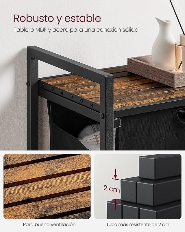 Cesto para Ropa Sucia con 2 Bolsas Extraíbles de 46L, Estante Superior y Estructura Metálica Resistente, Organizador para Baño y Dormitorio