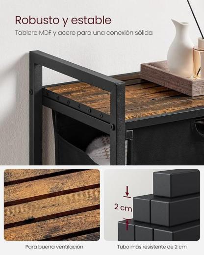Cesto para Ropa Sucia con 2 Bolsas Extraíbles de 46L, Estante Superior y Estructura Metálica Resistente, Organizador para Baño y Dormitorio