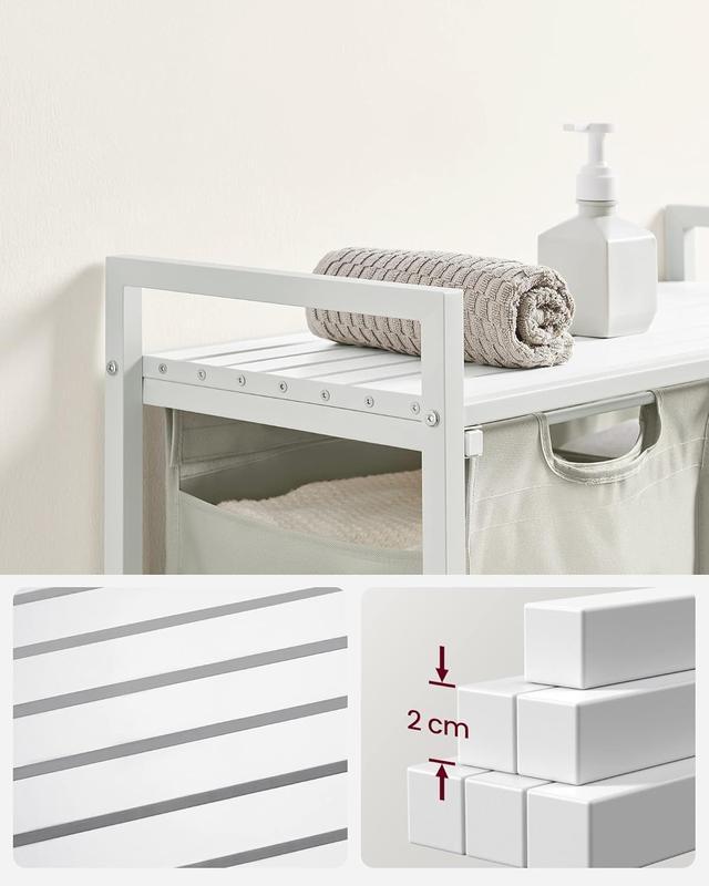Cesto para Ropa Sucia con 2 Bolsas Extraíbles de 46L, Estante Superior y Estructura Metálica Resistente, Organizador para Baño y Dormitorio