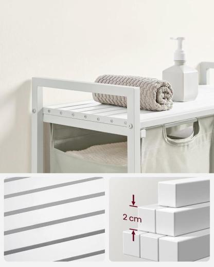 Cesto para Ropa Sucia con 2 Bolsas Extraíbles de 46L, Estante Superior y Estructura Metálica Resistente, Organizador para Baño y Dormitorio