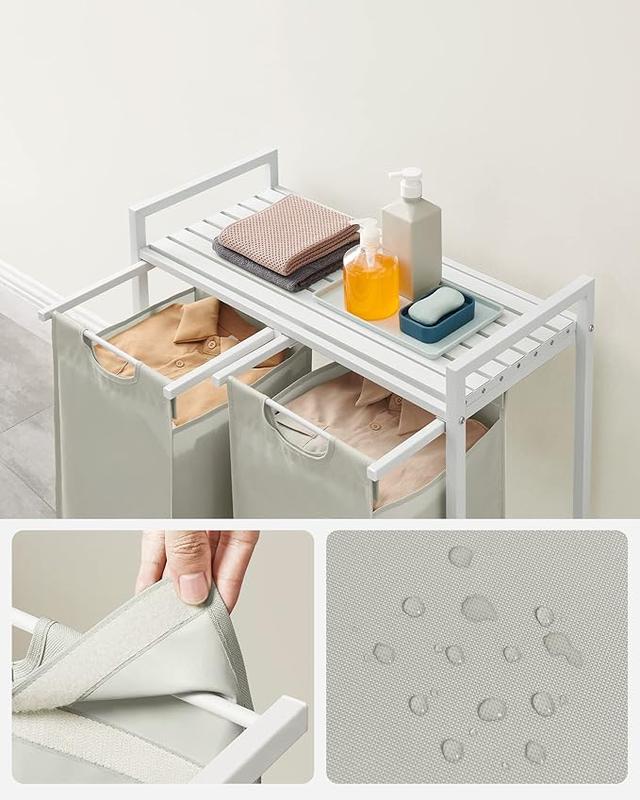 Cesto para Ropa Sucia con 2 Bolsas Extraíbles de 46L, Estante Superior y Estructura Metálica Resistente, Organizador para Baño y Dormitorio