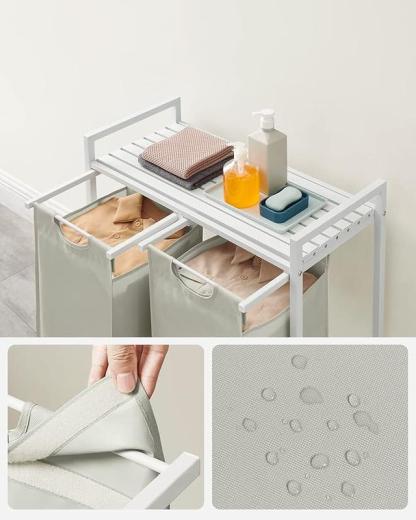 Cesto para Ropa Sucia con 2 Bolsas Extraíbles de 46L, Estante Superior y Estructura Metálica Resistente, Organizador para Baño y Dormitorio