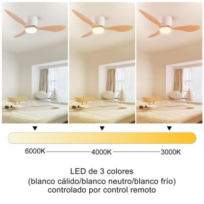 LED Ventilador de Techo 42" con Luz LED Regulable – 3000K-6000K, 85-265V，Blanco/Madera Claro/Negro/Nogal Negro