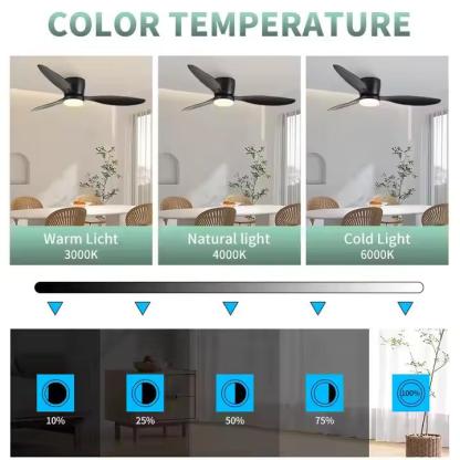 LED Ventilador de Techo 42" con Luz LED Regulable – 3000K-6000K, 85-265V，Blanco/Madera Claro/Negro/Nogal Negro