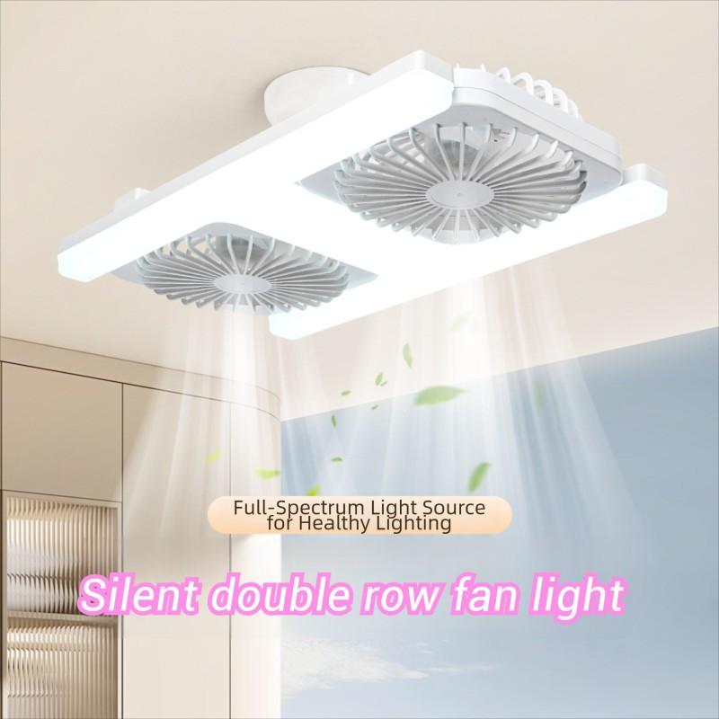 Double Row H-Shaped Ceiling Fan Light, E27/e26 Socket, LED Dimmable, Remote Control, Adjustable Angle, Quiet, for Bedroom, Kitchen, Office