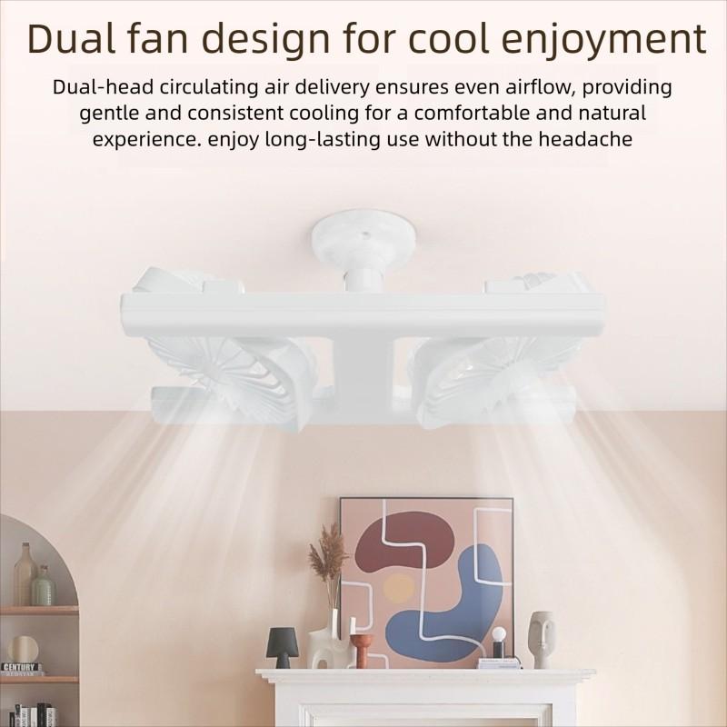 Double Row H-Shaped Ceiling Fan Light, E27/e26 Socket, LED Dimmable, Remote Control, Adjustable Angle, Quiet, for Bedroom, Kitchen, Office