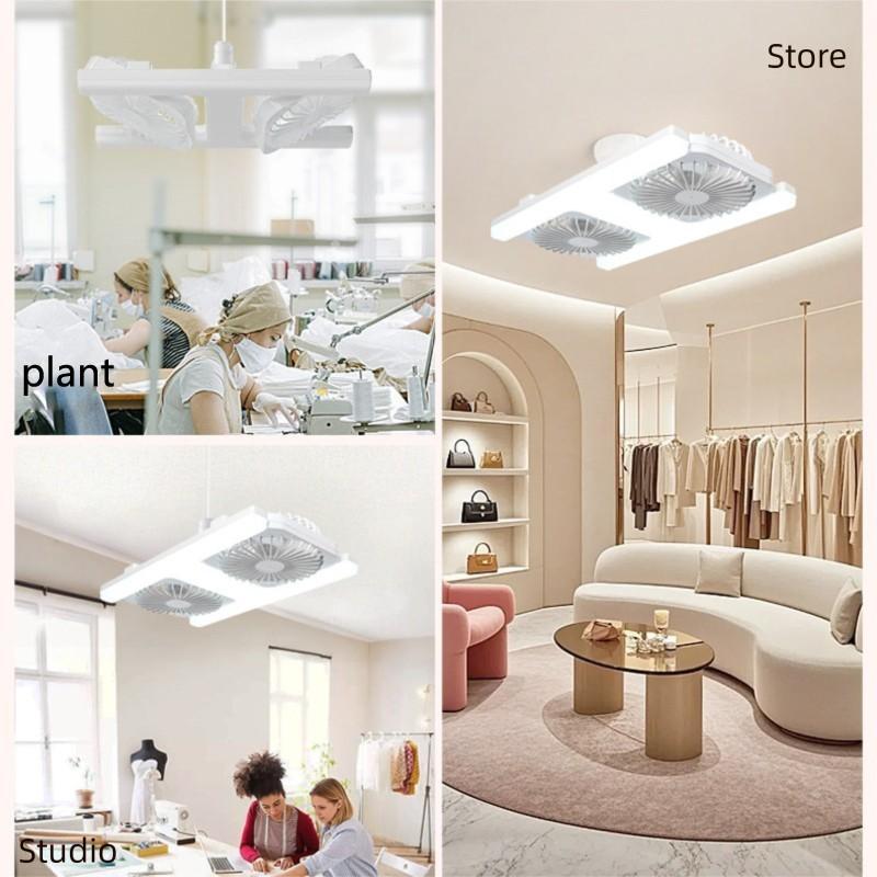Double Row H-Shaped Ceiling Fan Light, E27/e26 Socket, LED Dimmable, Remote Control, Adjustable Angle, Quiet, for Bedroom, Kitchen, Office