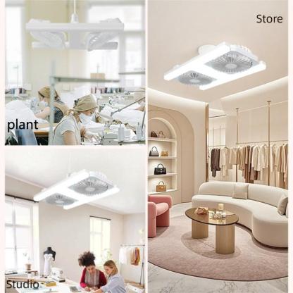 Double Row H-Shaped Ceiling Fan Light, E27/e26 Socket, LED Dimmable, Remote Control, Adjustable Angle, Quiet, for Bedroom, Kitchen, Office