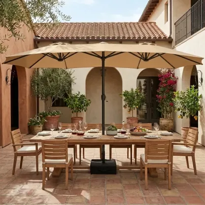 Sombrilla de patio grande de 15 pies (4,5 m) con base incluida; parasol rectangular de doble cara para exteriores con manivela, ideal para piscina, jardín o patio trasero (color caqui).