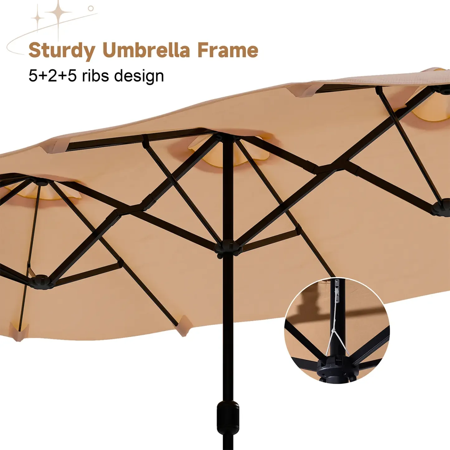 Sombrilla de patio grande de 15 pies (4,5 m) con base incluida; parasol rectangular de doble cara para exteriores con manivela, ideal para piscina, jardín o patio trasero (color caqui).