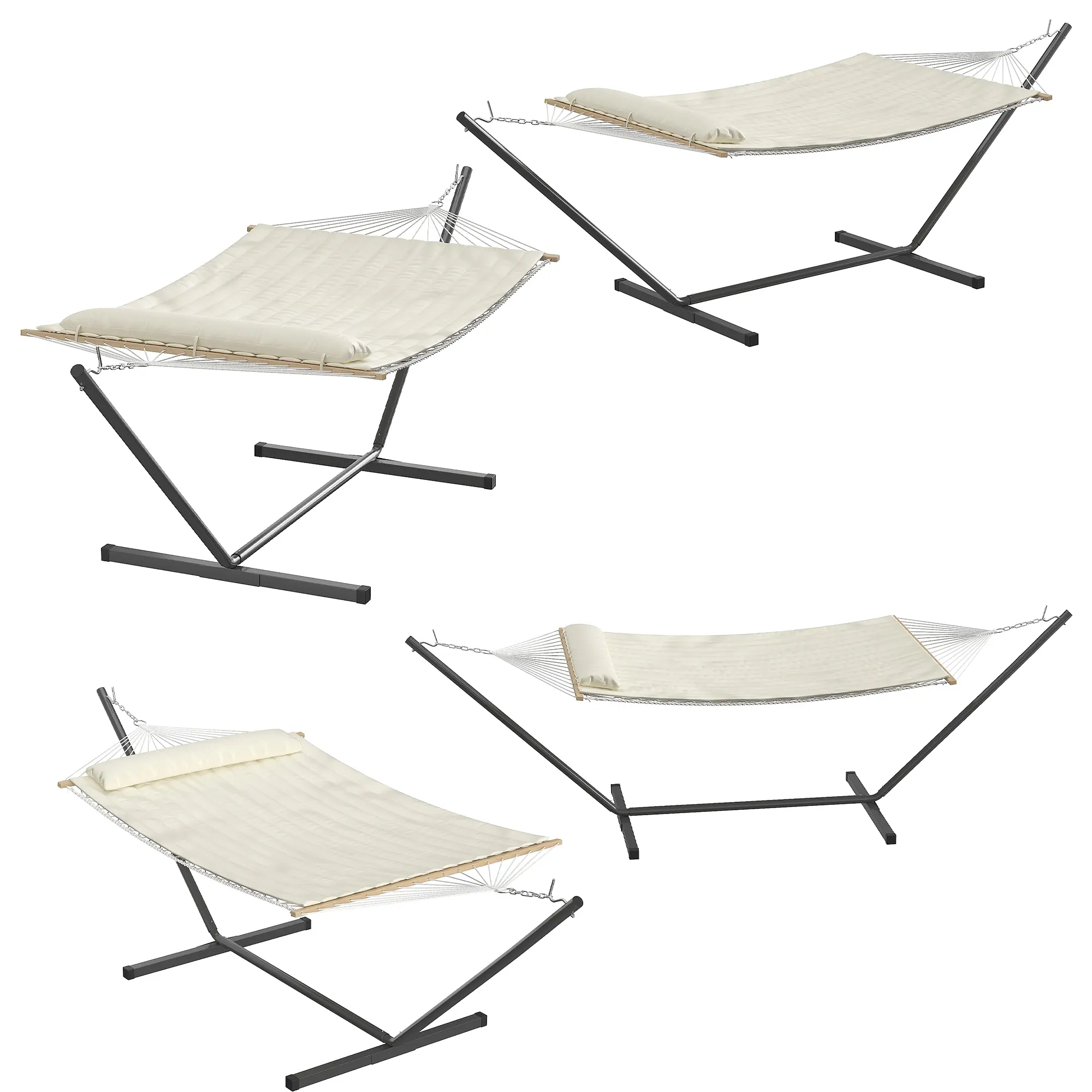 [Oferta de verano] Hamaca doble portátil de alta resistencia para dos personas con almohada y soporte de acero ajustable, capacidad de 215 kg, para patios, jardines, playas y terrazas exteriores. Perfecta para disfrutar del verano, hamacas en el jardín y 