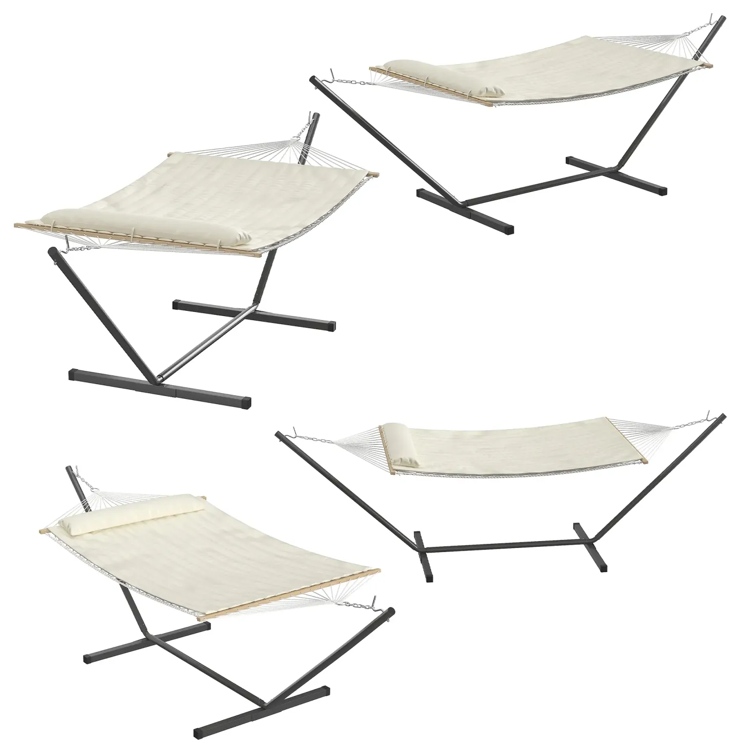 [Oferta de verano] Hamaca doble portátil de alta resistencia para dos personas con almohada y soporte de acero ajustable, capacidad de 215 kg, para patios, jardines, playas y terrazas exteriores. Perfecta para disfrutar del verano, hamacas en el jardín y 