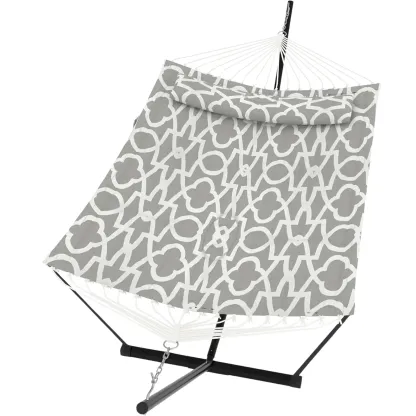[Oferta de verano] Hamaca doble portátil de alta resistencia para dos personas con almohada y soporte de acero ajustable, capacidad de 215 kg, para patios, jardines, playas y terrazas exteriores. Perfecta para disfrutar del verano, hamacas en el jardín y 