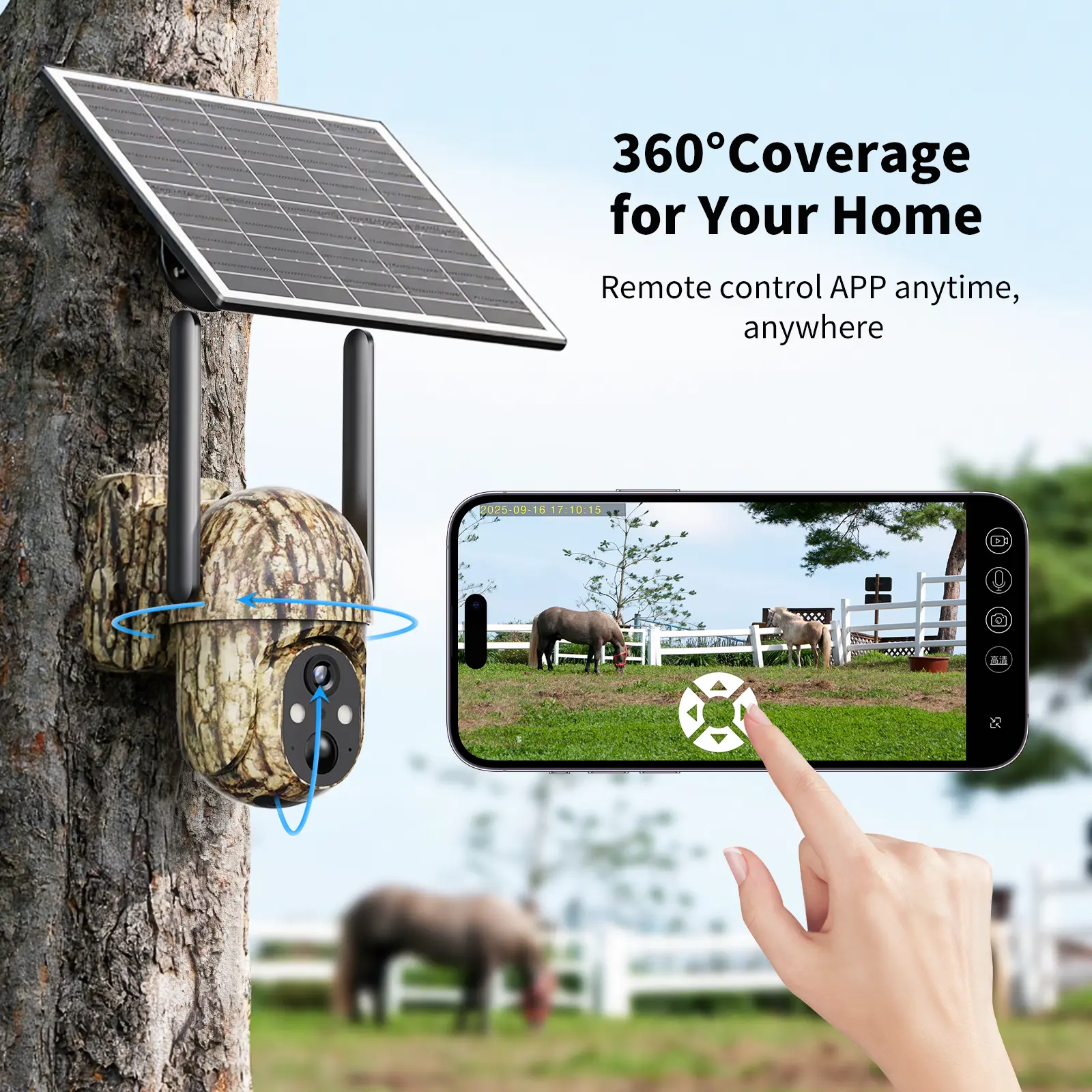 Cámara de seguridad solar inalámbrica 4G, visión nocturna a todo color 2K, vista de 360°, detección de humanos por IA, resistencia al agua IP65, sin necesidad de WiFi, requiere recarga de datos, montaje remoto incluido.