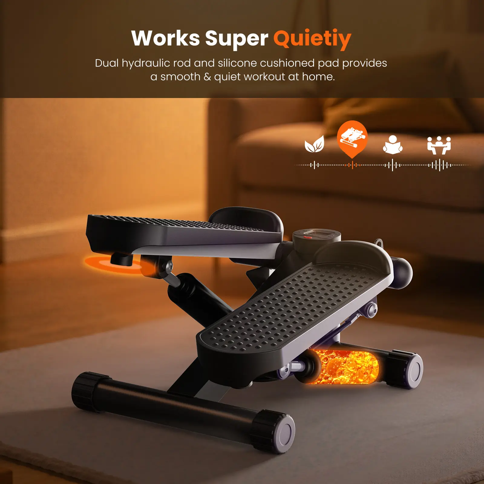 Mini stepper para hacer ejercicio en casa, máquina de step con bandas de resistencia, máquina de cardio compacta, equipo de entrenamiento ajustable para espacios pequeños en el hogar u oficina.