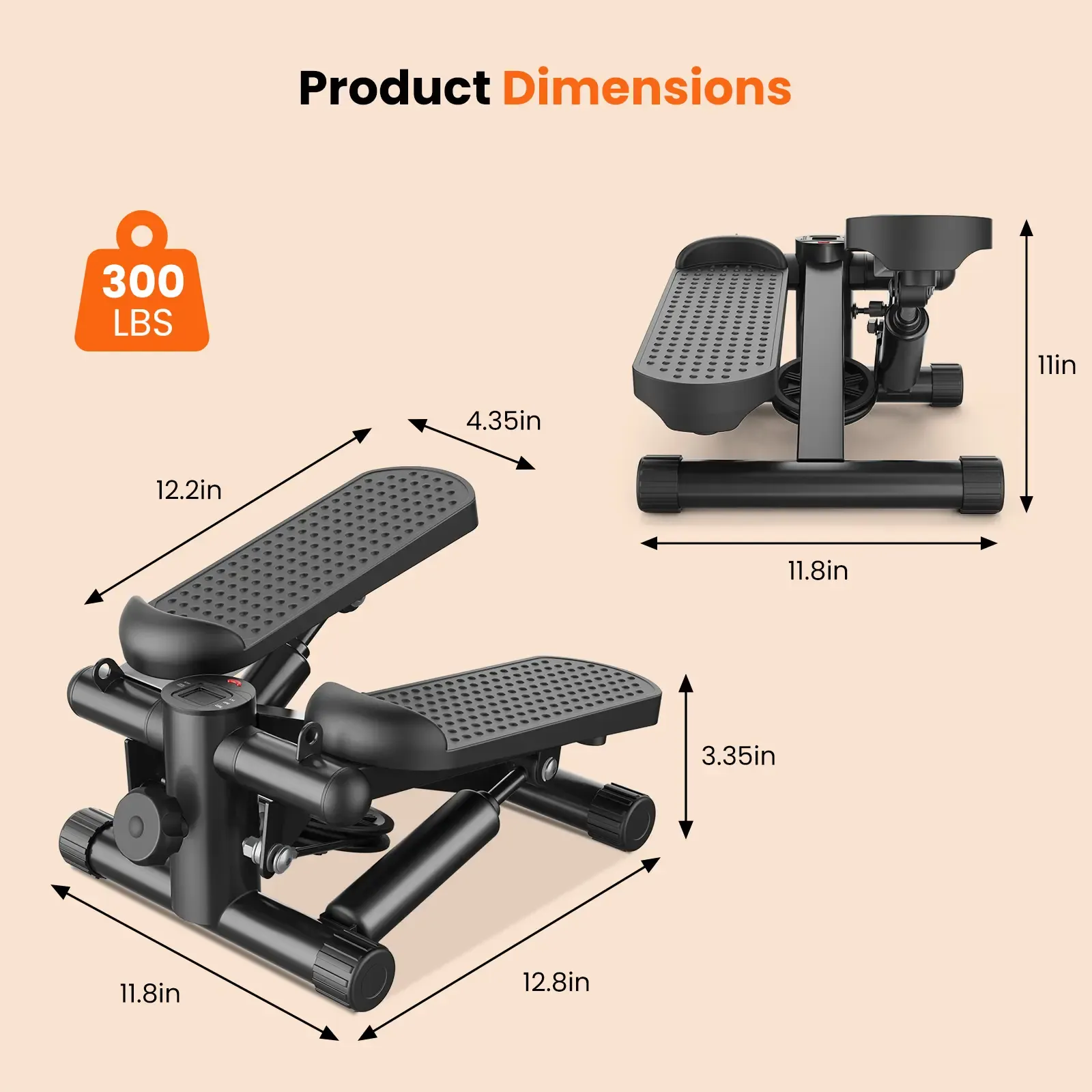 Mini stepper para hacer ejercicio en casa, máquina de step con bandas de resistencia, máquina de cardio compacta, equipo de entrenamiento ajustable para espacios pequeños en el hogar u oficina.