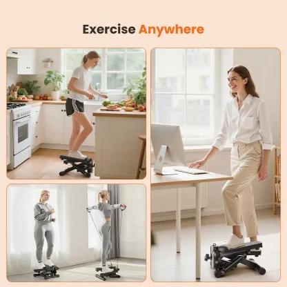 Mini stepper para hacer ejercicio en casa, máquina de step con bandas de resistencia, máquina de cardio compacta, equipo de entrenamiento ajustable para espacios pequeños en el hogar u oficina.
