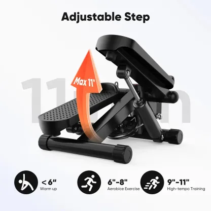 Mini stepper para hacer ejercicio en casa, máquina de step con bandas de resistencia, máquina de cardio compacta, equipo de entrenamiento ajustable para espacios pequeños en el hogar u oficina.