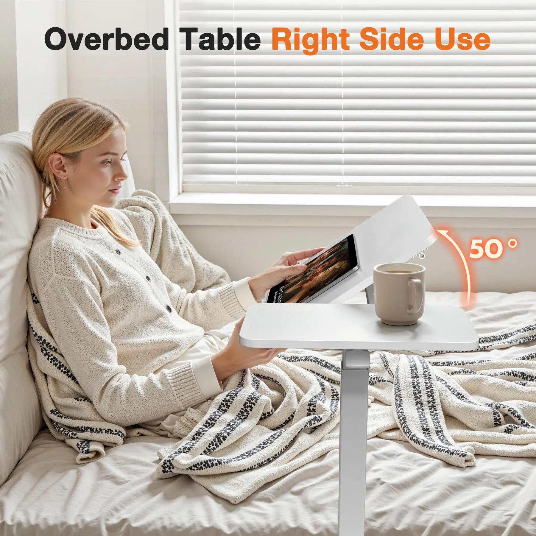 Mesa Móvil para Ordenador Portátil con Ruedas, Ajustable en Altura, Diseño Ergonómico para Trabajar o Estudiar desde Casa
