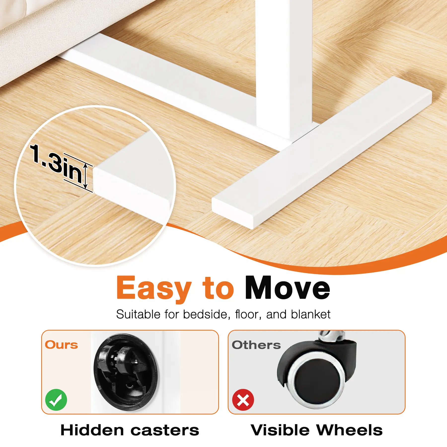 Mesa Móvil para Ordenador Portátil con Ruedas, Ajustable en Altura, Diseño Ergonómico para Trabajar o Estudiar desde Casa