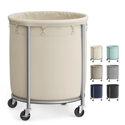 Cesto para la ropa con ruedas, carrito para la ropa con ruedas, carro redondo con estructura de acero y bolsa extraíble, organizador.