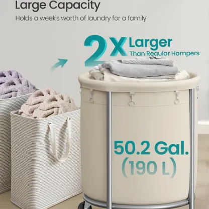 Cesto para la ropa con ruedas, carrito para la ropa con ruedas, carro redondo con estructura de acero y bolsa extraíble, organizador.