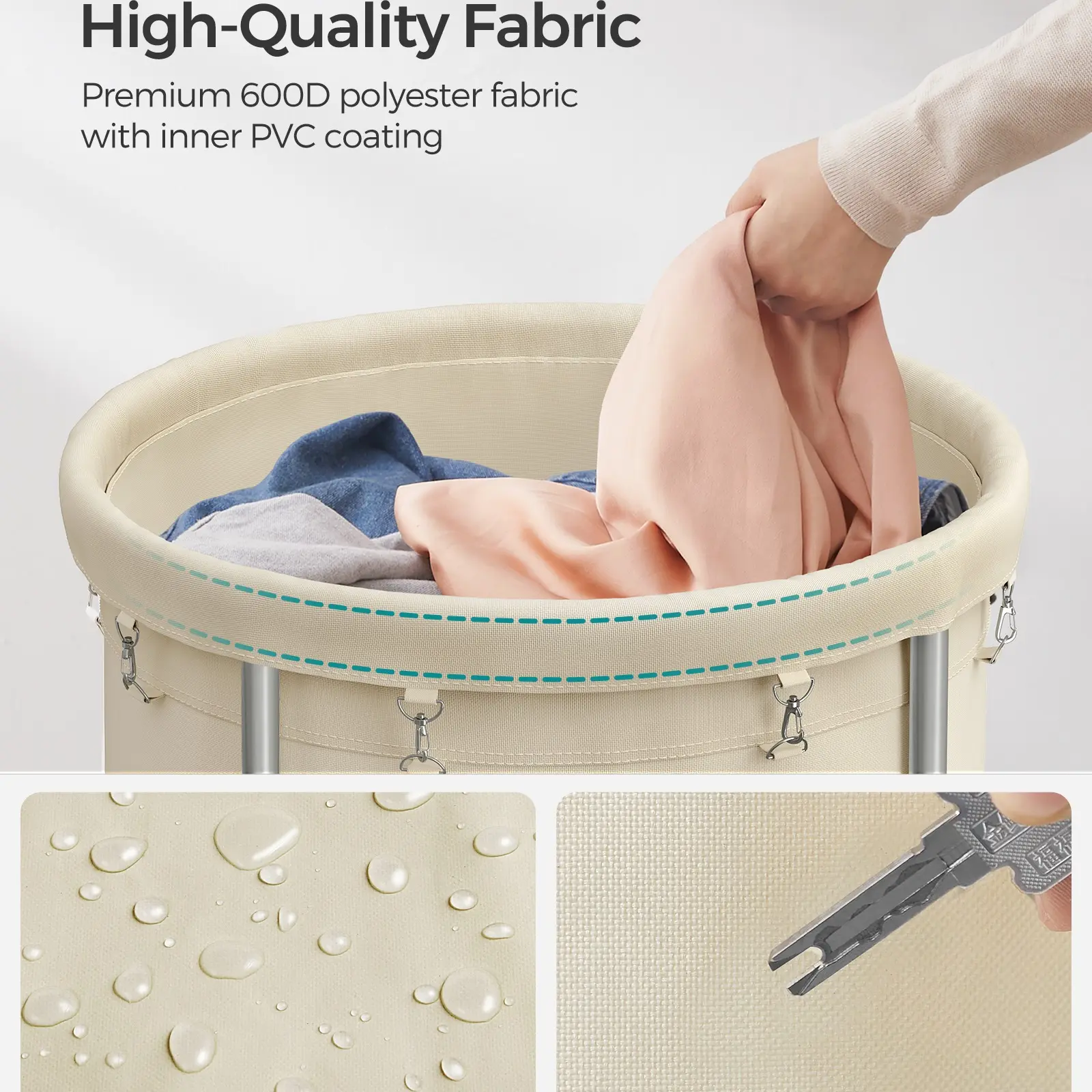 Cesto para la ropa con ruedas, carrito para la ropa con ruedas, carro redondo con estructura de acero y bolsa extraíble, organizador.