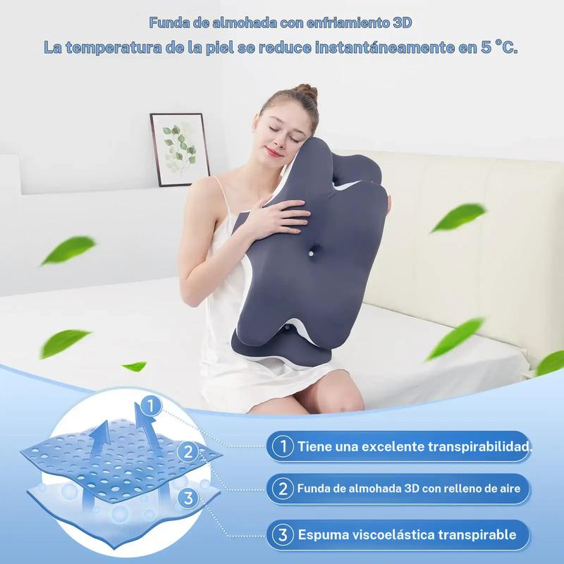 Almohada cervical contornada de doble cara, espuma de memoria con cubierta refrigerante, diseño por zonas y reposabrazos grande para quienes duermen de lado, boca abajo o espalda arriba #TOP PICKS