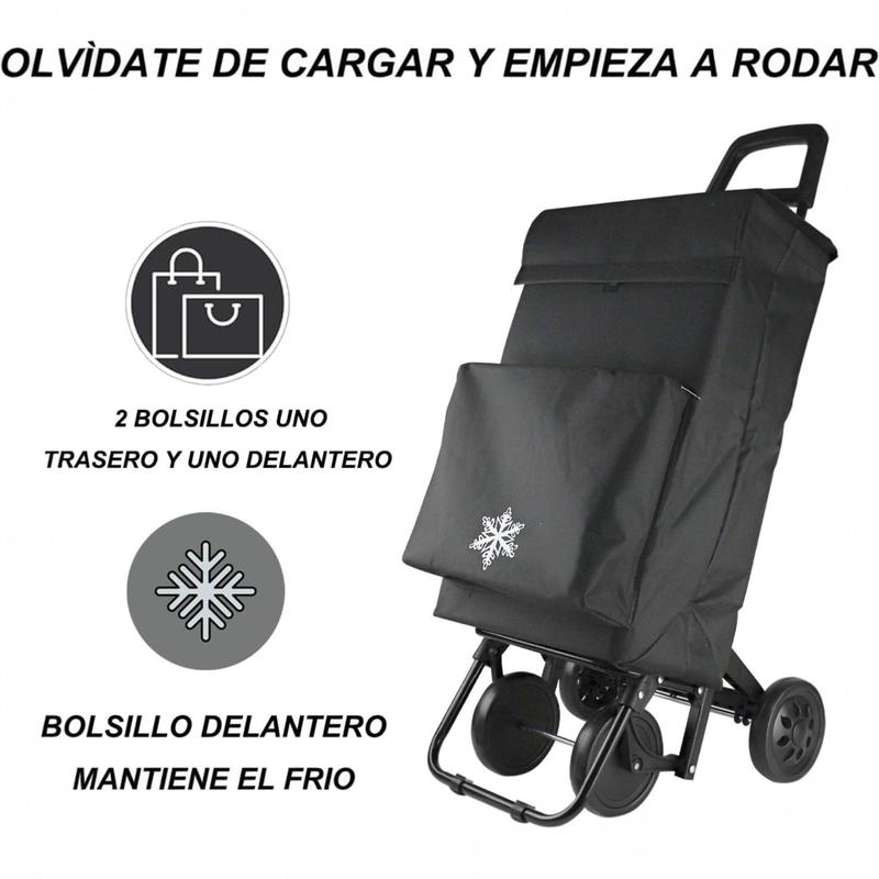 Carrito de Compra Plegable con Bolsa Térmica \Impermeable y 4 Ruedas,Ligero, 94x44x38cm,40 litros,Resistente y Reutilizable,Carro de Compra Plegable, 4 Ruedas de Alta Resistencia,Carro Compra. 