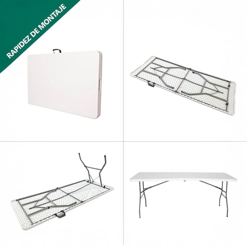 Mesa Plegable Solid 180cm o 122cm, portátil, Normativa Uso público Interior/Exterior (EN 581-1/3) Tablero Resina HDPE 3,5cm, Capacidad 4/6/8 Personas y Carga 150 kg. Multiuso